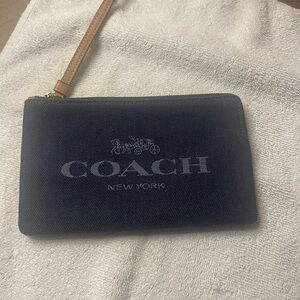 Coach Denim Blue Wristlet with Tan Strap